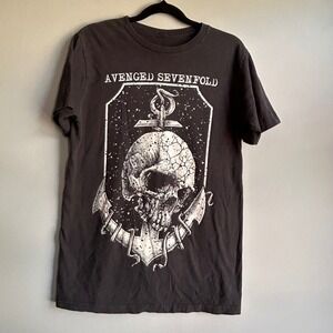 Avenged Sevenfold Skull Anchor Graphic T-Shirt Mens Small Black Distressed Tee
